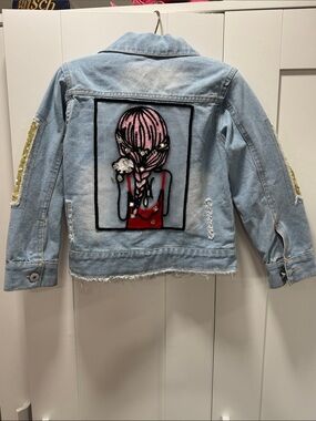 Girls Light Blue Denim Jacket with Pink Braided Girl Patch